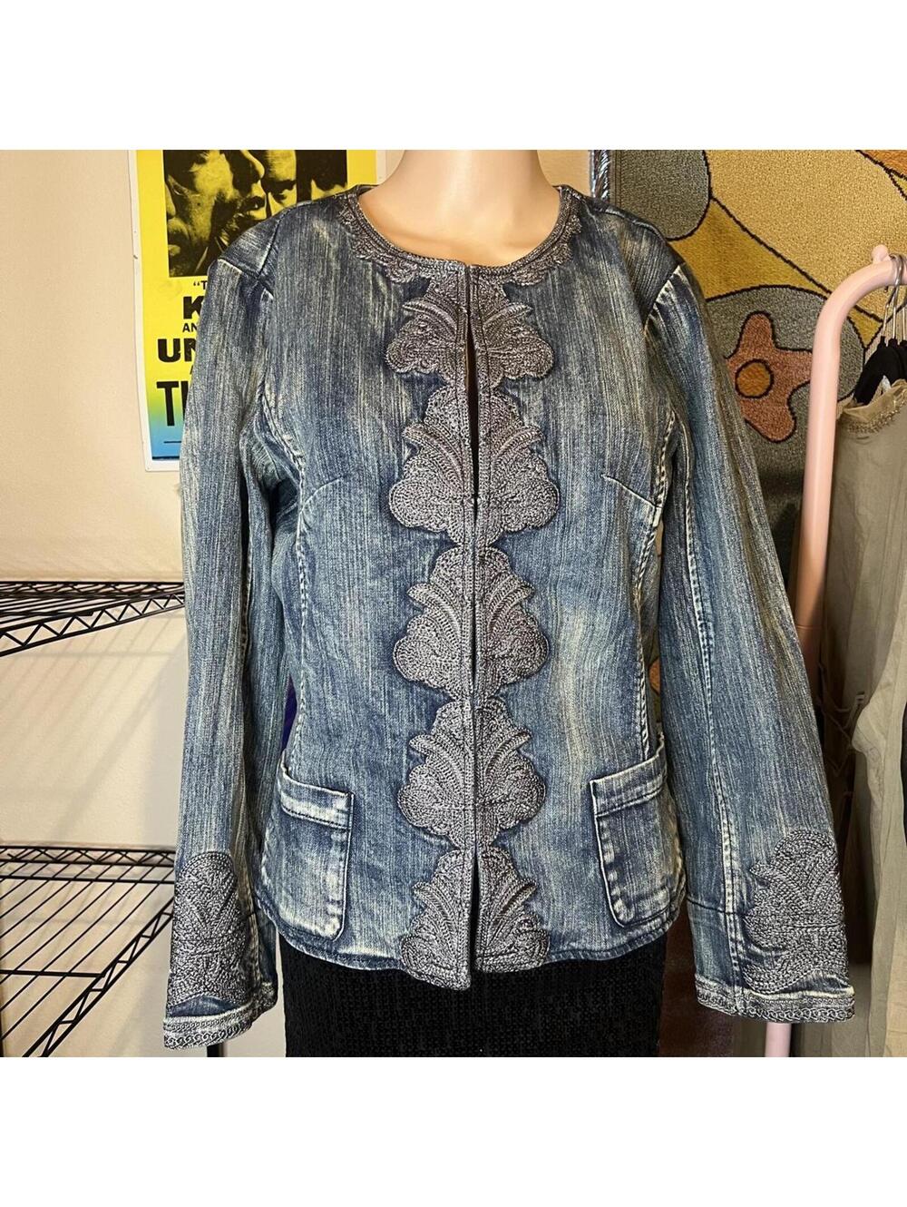 Coldwater Creek Bohemian Embellished Denim Jacket